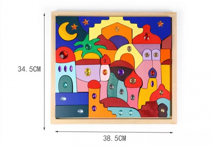 Joc Montessori Fairy Jumbo Rainbow, din lemn cu pietricele [11]