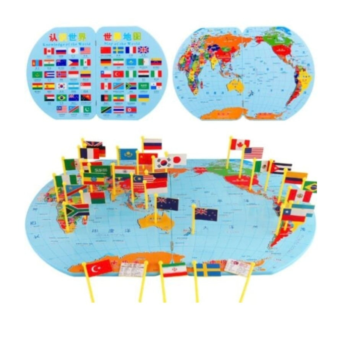 Joc Montessori Harta Lumii din Lemn cu 36 de Steaguri [2]