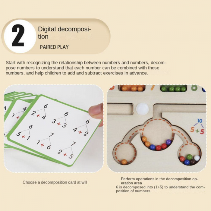 Joc Montessori Labirintul magnetic cu bile colorate si operatiuni matematice, din lemn [11]