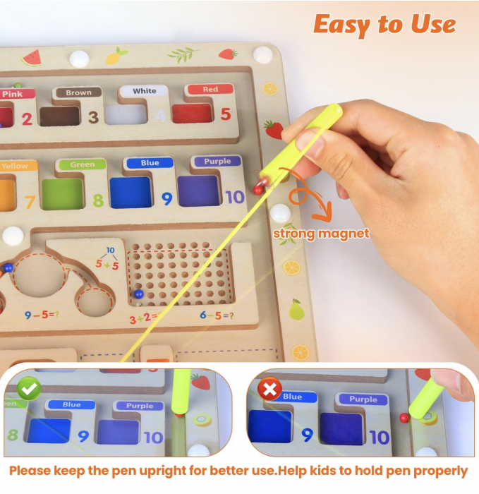 Joc Montessori Labirintul magnetic cu bile colorate si operatiuni matematice, din lemn [2]