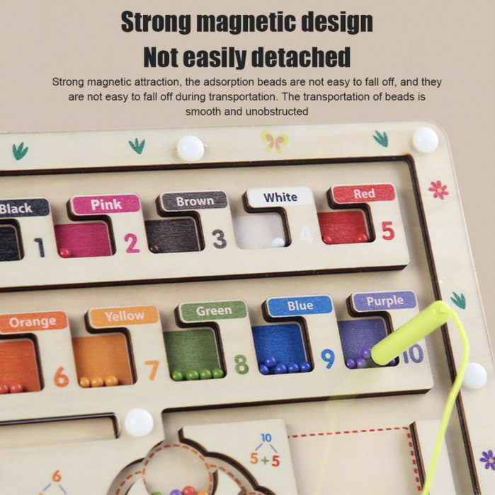 Joc Montessori Labirintul magnetic cu bile colorate si operatiuni matematice, din lemn [9]