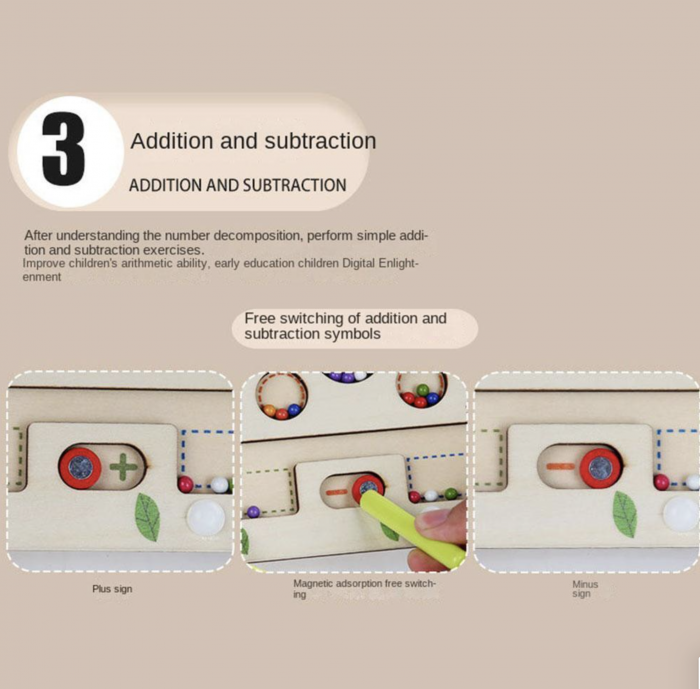 Joc Montessori Labirintul magnetic cu bile colorate si operatiuni matematice, din lemn [13]