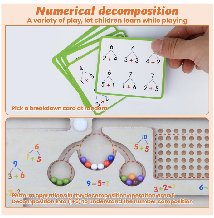 Joc Montessori Labirintul magnetic cu bile colorate si operatiuni matematice, din lemn [5]