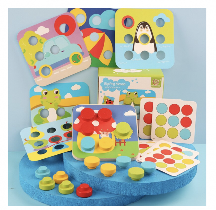 Joc Montessori mozaic cu butoni mari cu 16 piese, din lemn [6]