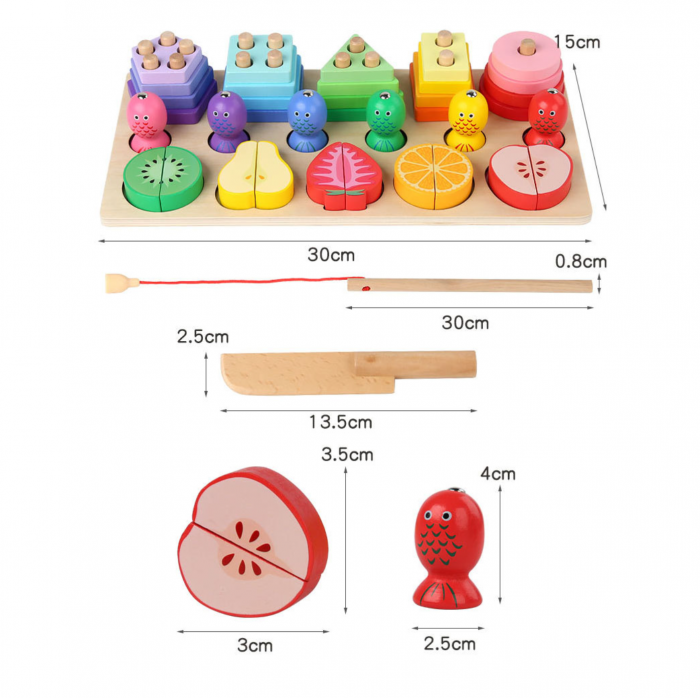 Joc Montessori multifunctional de pescuit, coloane sortatoare si fructe de feliat [4]