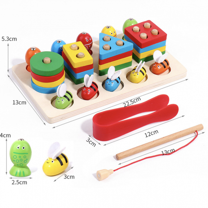Joc Montessori multifunctional de pescuit, coloane sortatoare si albinutele [4]