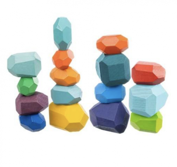 Joc Montessori Pietre colorate cu fatete pentru construit, din lemn, 16 piese [3]