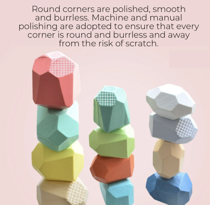 Joc Montessori Pietre colorate cu fatete pentru construit, din lemn, 16 piese [5]