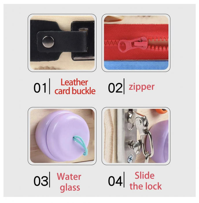 Joc Montessori Placa Busy Board cu 10 Activități, Fold, din lemn [3]