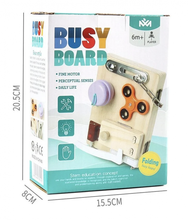 Joc Montessori Placa Busy Board cu 10 Activități, Fold, din lemn [6]