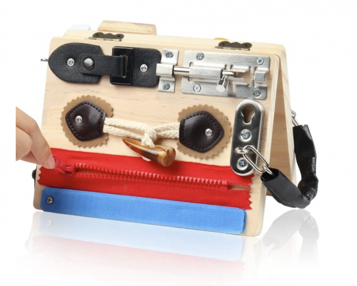 Joc Montessori Placa Busy Board cu 10 Activități, Fold, din lemn [2]