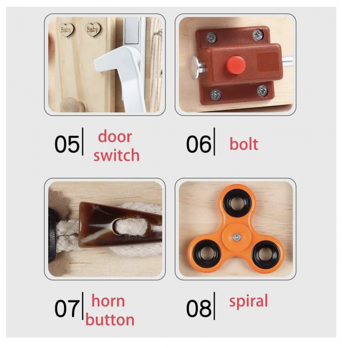 Joc Montessori Placa Busy Board cu 10 Activități, Fold, din lemn [4]