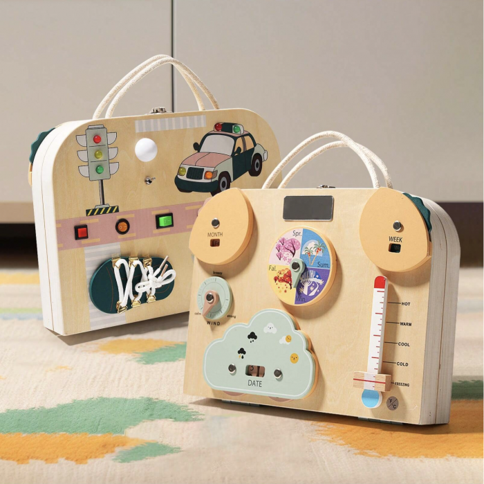Joc Montessori Placa Busy Board Vremea, dubla, cu 8 activitati, din lemn [2]