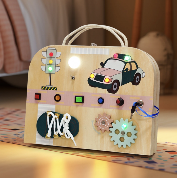 Joc Montessori Placa Busy Board Trafic, dubla, cu 8 activitati, din lemn [2]