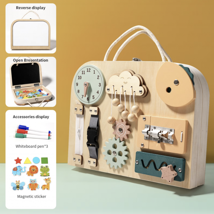 Joc Montessori Placa Busy Board Sisteme, dubla, cu 10 activitati, din lemn [4]
