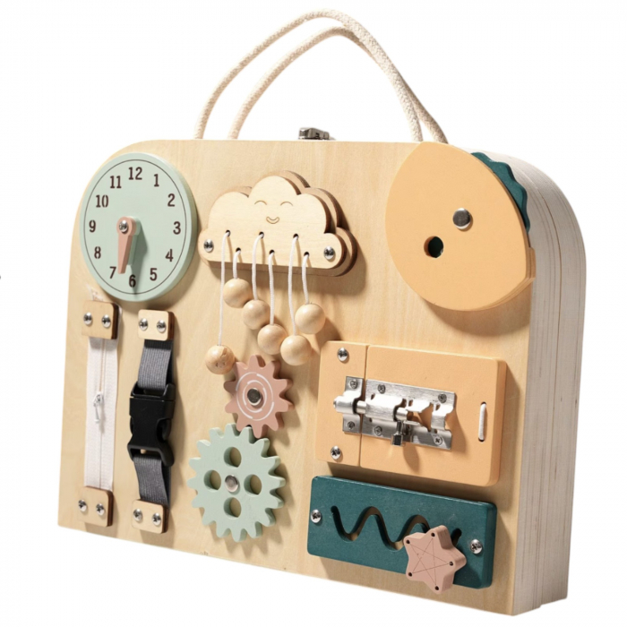 Joc Montessori Placa Busy Board Sisteme, dubla, cu 10 activitati, din lemn [2]