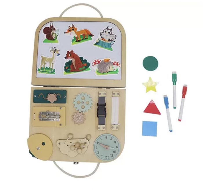 Joc Montessori Placa Busy Board Vremea, dubla, cu 8 activitati, din lemn [11]