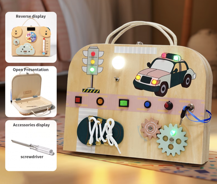 Joc Montessori Placa Busy Board Trafic, dubla, cu 8 activitati, din lemn [8]