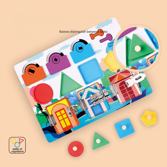 Joc Montessori Placa cu 5 activitati Tine-l Ocupat si Invata-l, din lemn [2]