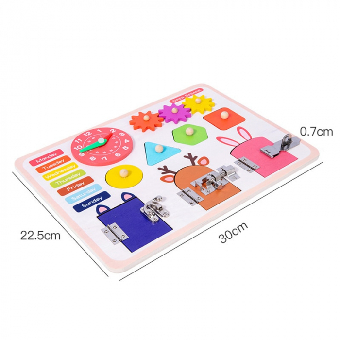 Joc Montessori Placa cu 6 activitati Tine-l Ocupat si Invata-l, din lemn [4]