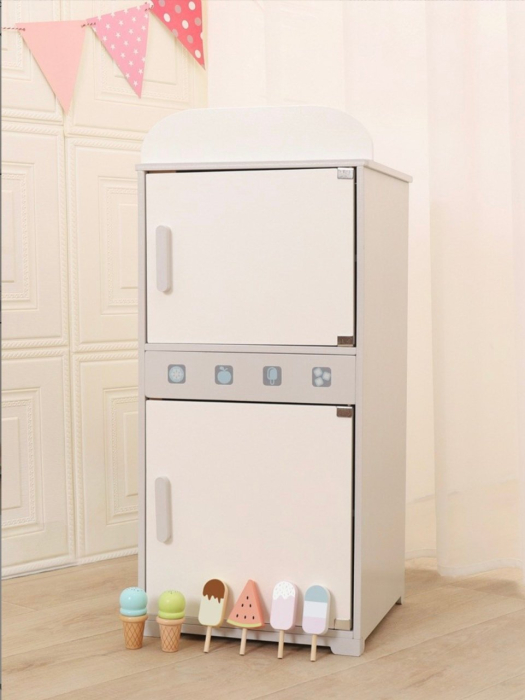 Frigider si congelator, cu accesorii, din lemn, alb-crem [3]