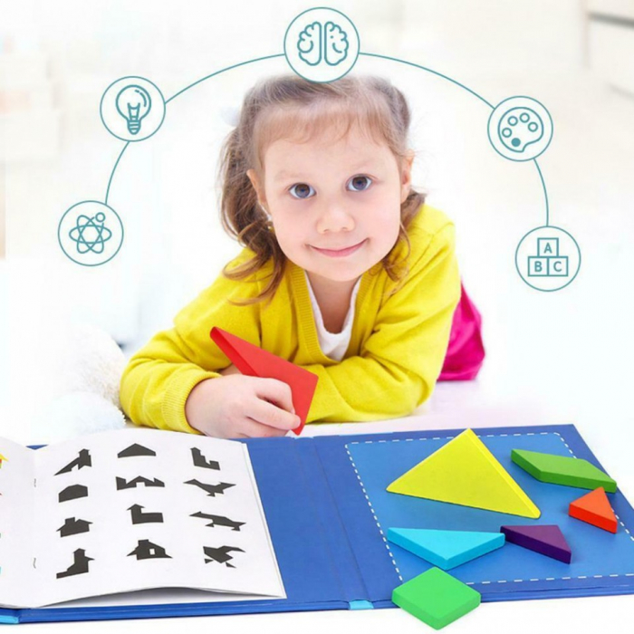 Joc Montessori, Tangram Magnetic, albastru [4]