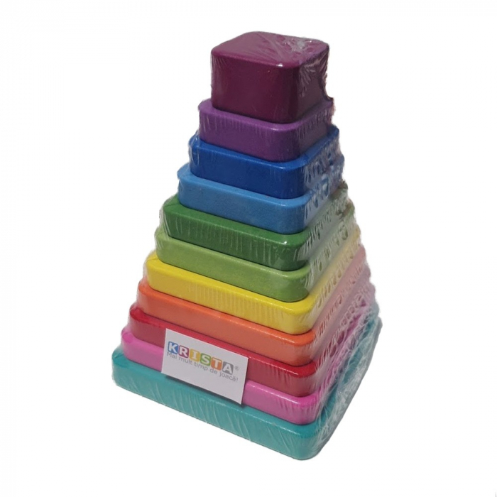 Joc Montessori Turnul Curcubeu Patrat, si tangram, 20 piese, din lemn [3]