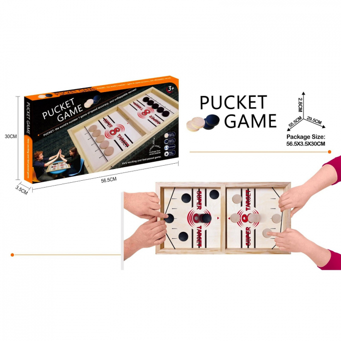 Joc Pucket Game, Hokey Slide, Foosball, din lemn, 55,5 x 28,5 cm [4]