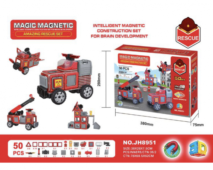 Joc STEM de constructie Magic Magnetic, Rescue Statia de pompieri, 50 piese magnetice [7]