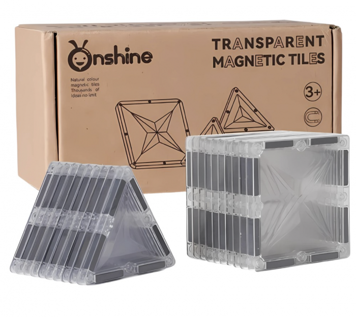 Joc STEM de constructie Transparent Magnetic Tiles, cu 20 piese