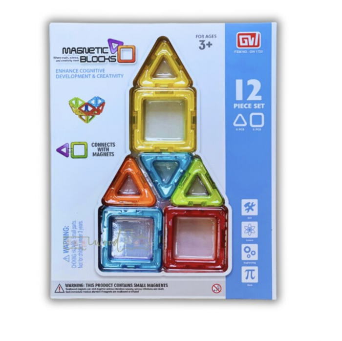 Joc STEM de constructie Magnetic Blocks, cu 12 piese