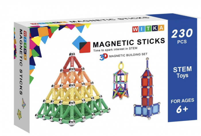 Joc STEM de constructie Magnetic Sticks Witka, cu 230 piese