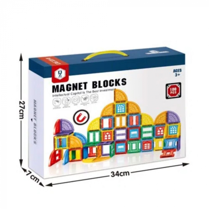 Joc STEM de constructie Magnet Blocks, cu 100 piese magnetice [4]