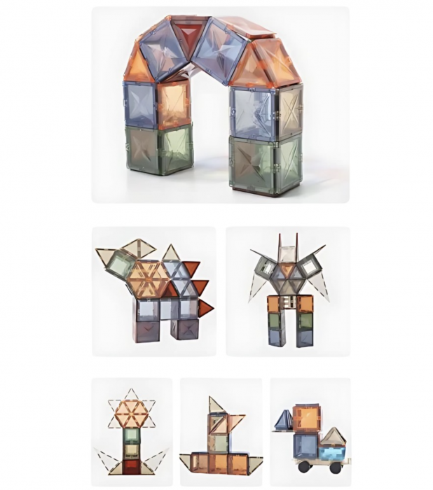 Joc STEM de constructie Magnetic Tiles Culori Naturale, cu 20 piese [2]