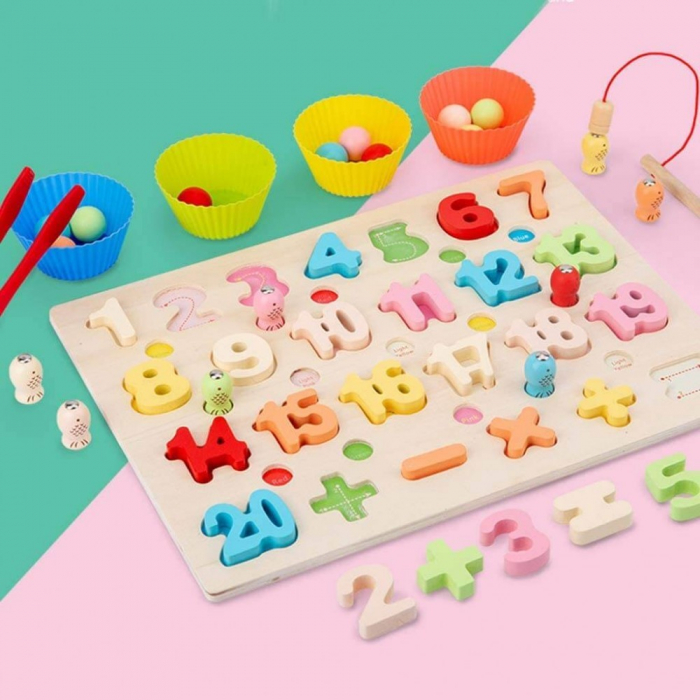 Joc tip Montessori 3 in 1, Fishing Beads, invata Cifrele si Matematica [5]