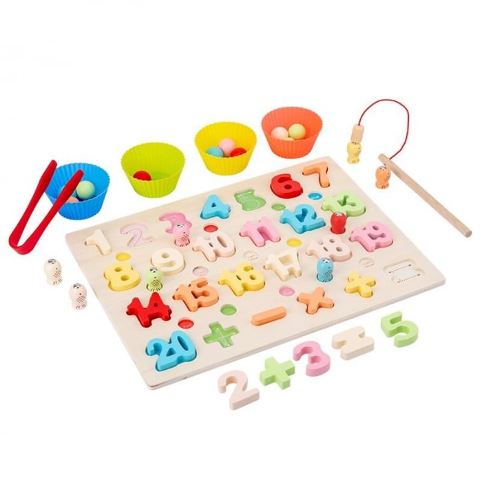 Joc tip Montessori 3 in 1, Fishing Beads, invata Cifrele si Matematica [1]