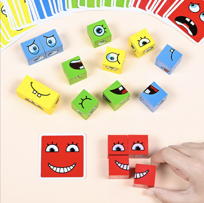 Jocul emotiilor prin cuburi puzzle Expresii Faciale, din lemn [3]
