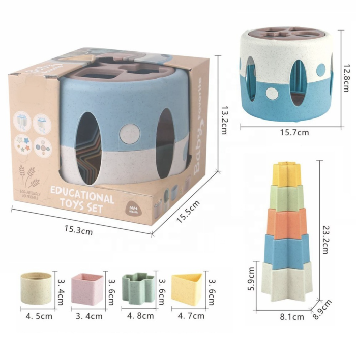 Jucarie 2 in 1 Bebelusi Cutie Sortare Si Pahare Stivuibile Fibra Grau 12 Luni+ [5]