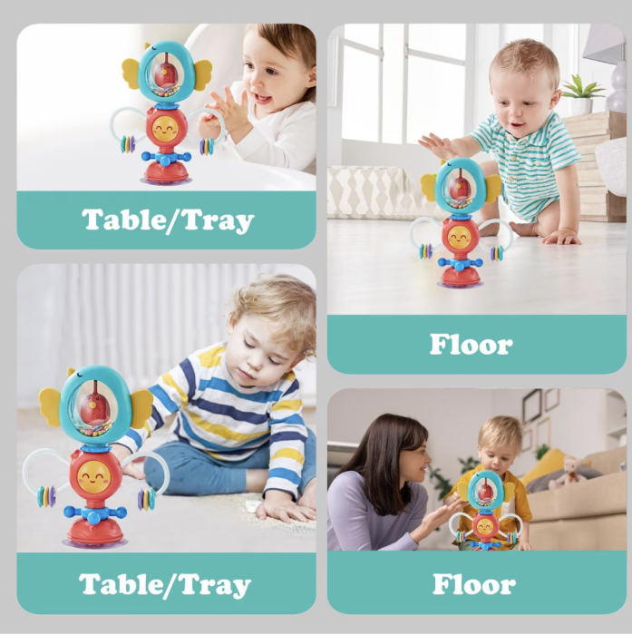 Jucarie 2 in 1 cu zornaitoare, ventuza si functii rotative, ABS, 6 luni+, rosu [5]