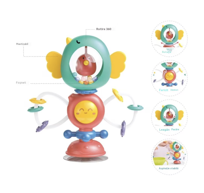 Jucarie 2 in 1 cu zornaitoare, ventuza si functii rotative, ABS, 6 luni+, verde [5]