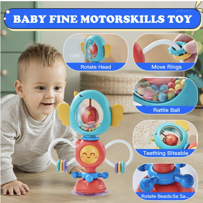 Jucarie 2 in 1 cu zornaitoare, ventuza si functii rotative, ABS, 6 luni+, verde [7]