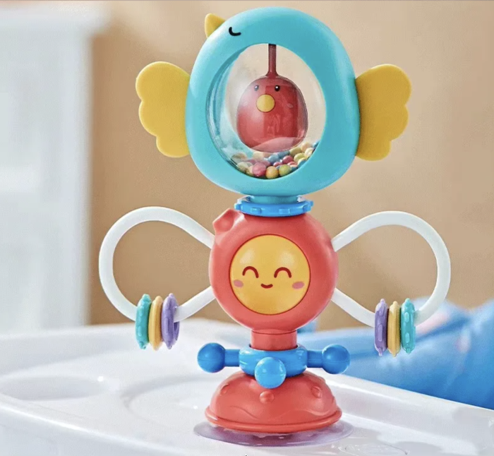 Jucarie 2 in 1 cu zornaitoare, ventuza si functii rotative, ABS, 6 luni+, verde [3]