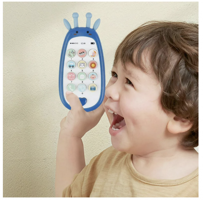 Jucarie 2 in 1 telefon cu jucarie de dentitie, girafa albastru [16]
