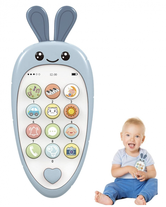 Jucarie 2 in 1 telefon cu jucarie de dentitie, iepurasul bleu [9]