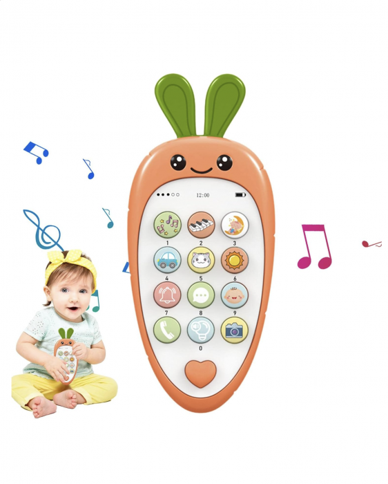 Jucarie 2 in 1 telefon cu jucarie de dentitie, iepurasul portocaliu [9]