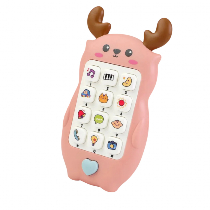 Jucarie 2 in 1 telefon cu jucarie de dentitie, renul Roz [4]