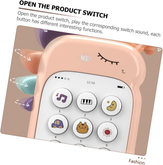 Jucarie 2 in 1 telefon cu jucarie de dentitie, unicorn roz [8]