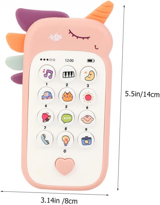 Jucarie 2 in 1 telefon cu jucarie de dentitie, unicorn roz [6]