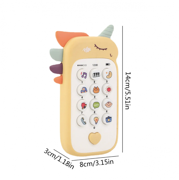 Jucarie 2 in 1 telefon cu jucarie de dentitie, unicorn crem [4]