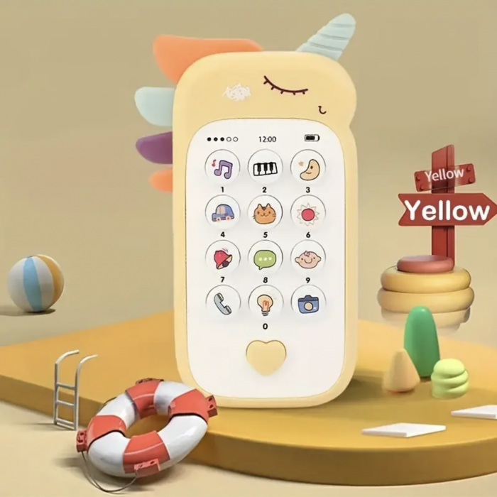 Jucarie 2 in 1 telefon cu jucarie de dentitie, unicorn crem [2]
